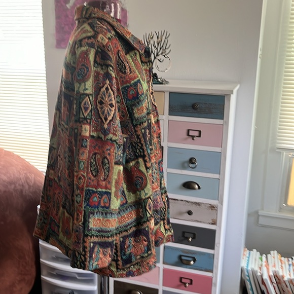 Bird elephant tapestry multicolored artsy lined boho paisley coat - Picture 9 of 17